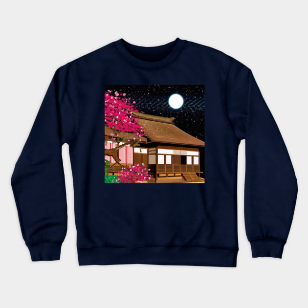 Traditional Japanese House Full Moon Crewneck Sweatshirt by soulfulprintss8